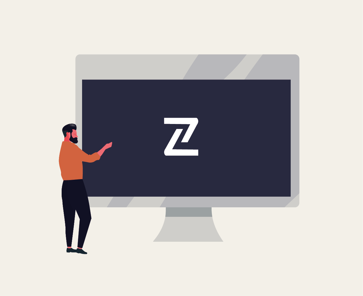 Man pointing at computer screen with letter Z. Man pointing at computer screen with letter Z.