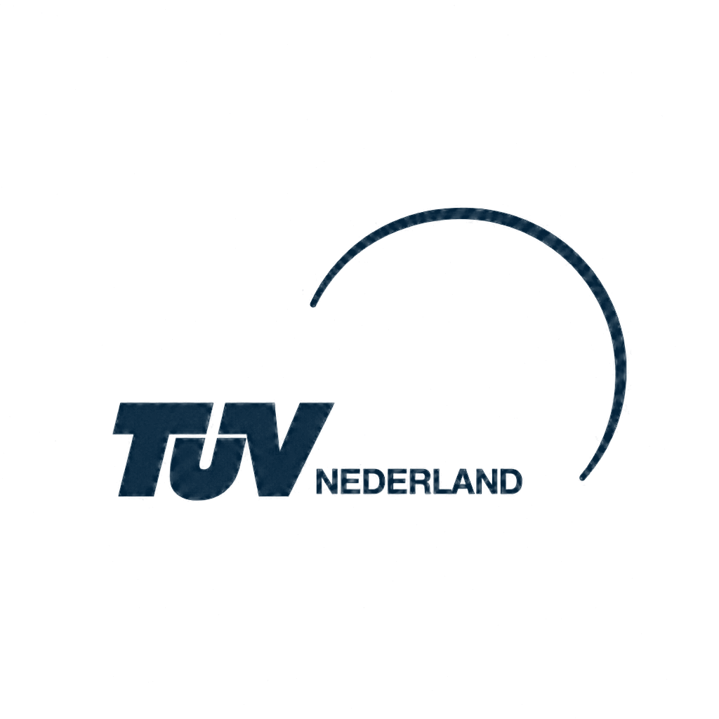 Logotipo de TÜV Nederland con texto azul y diseño circular.
