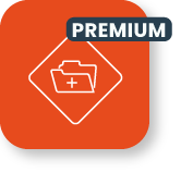 Icono naranja con carpeta y signo más, con etiqueta PREMIUM.