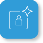 User profile icon with sparkle on blue background.