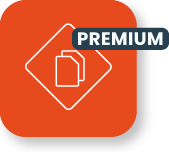 Icono naranja con símbolo de documento y etiqueta Premium.