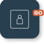User icon with GO button on dark blue background.