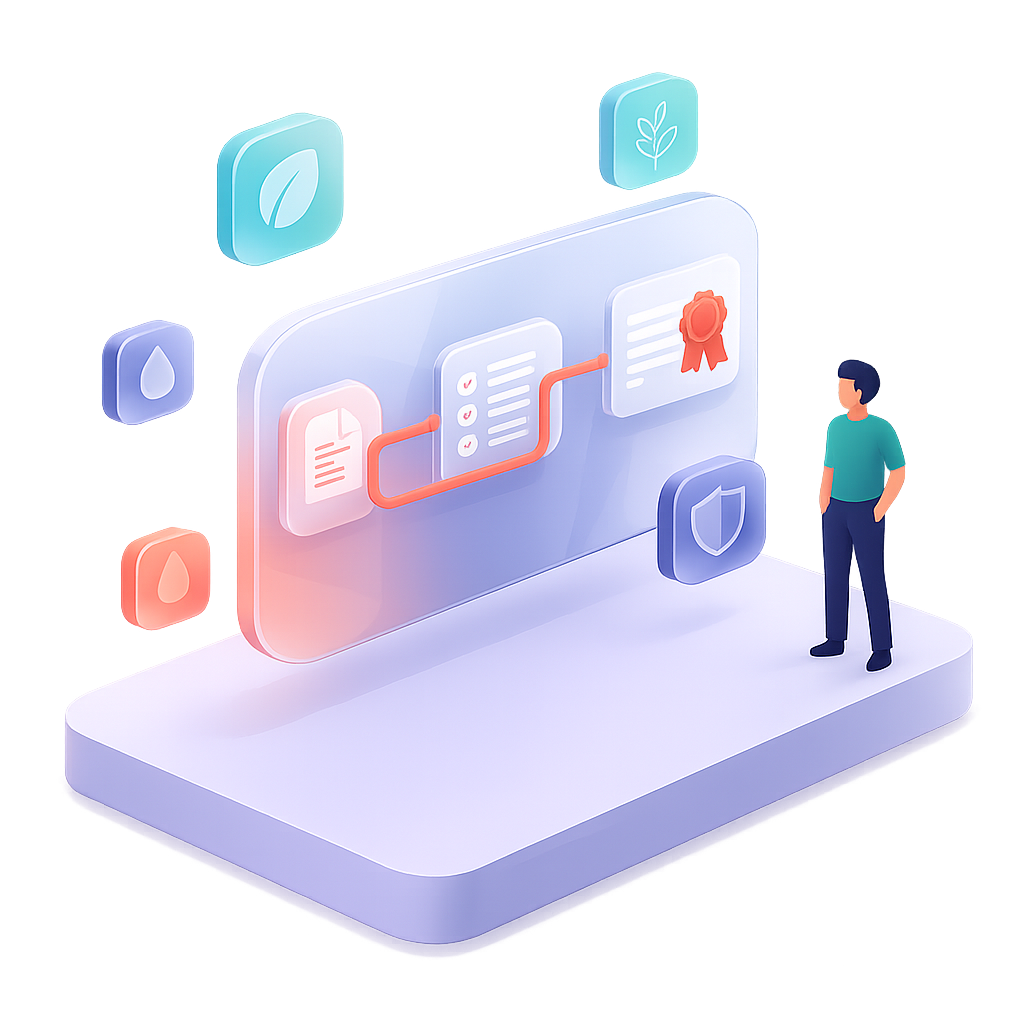 Persona visualizando una interfaz de flujo de trabajo digital con iconos y elementos Persona visualizando una interfaz de flujo de trabajo digital con iconos y elementos