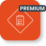 Premium checklist icon on orange background.