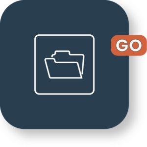 Folder icon with GO button on dark blue background.