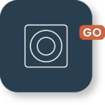 Square icon with concentric circles, GO label on corner.