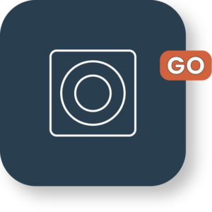 Square icon with concentric circles, GO label on corner.