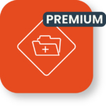 Premium folder icon on orange background.