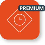 Orange app icon with clock symbol and PREMIUM label.