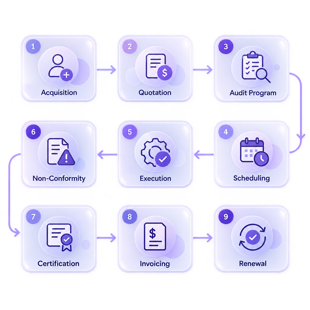 Nine-step process flowchart with icons and labels. Nine-step process flowchart with icons and labels.